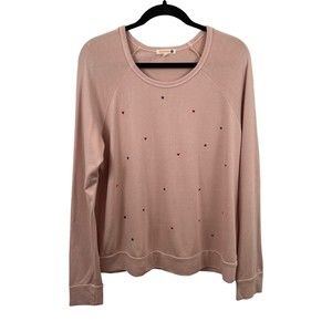 Sundry Womens Sweatshirt Beige Pink Size 1 Small Rayon Cotton Hearts Stars